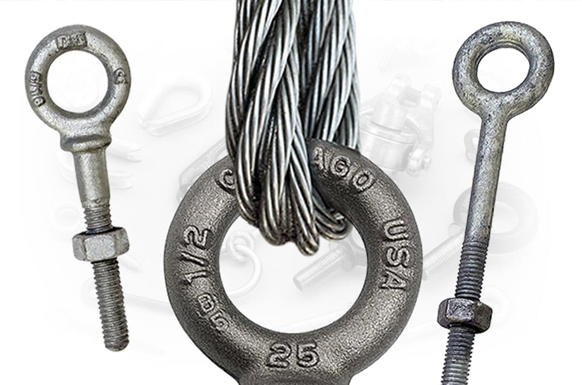 Rigging Hardware in Industrial Use Wire Rope and Eye Bolt Application