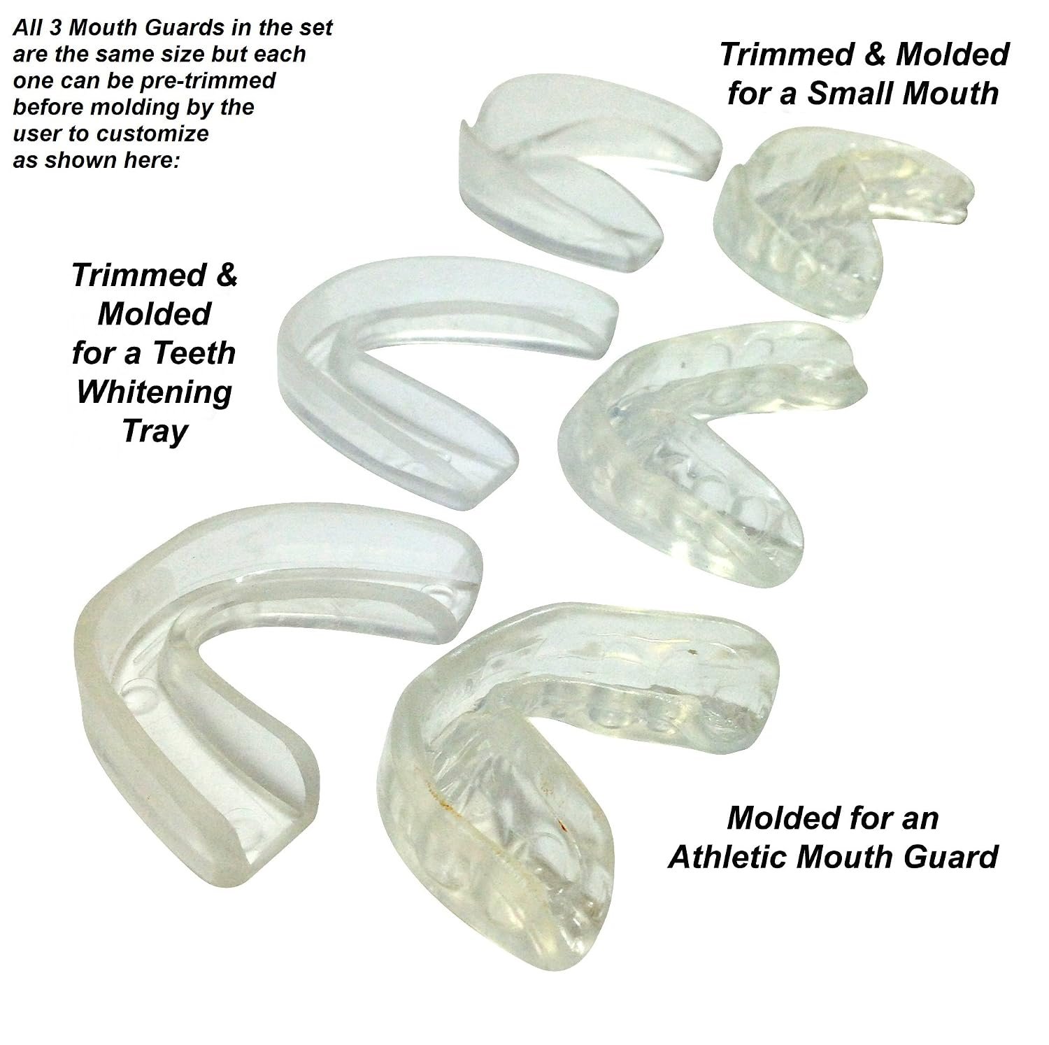 Athlete biting down on a boil and bite mouthguard to mold a mouthguard that locks onto the upper teeth